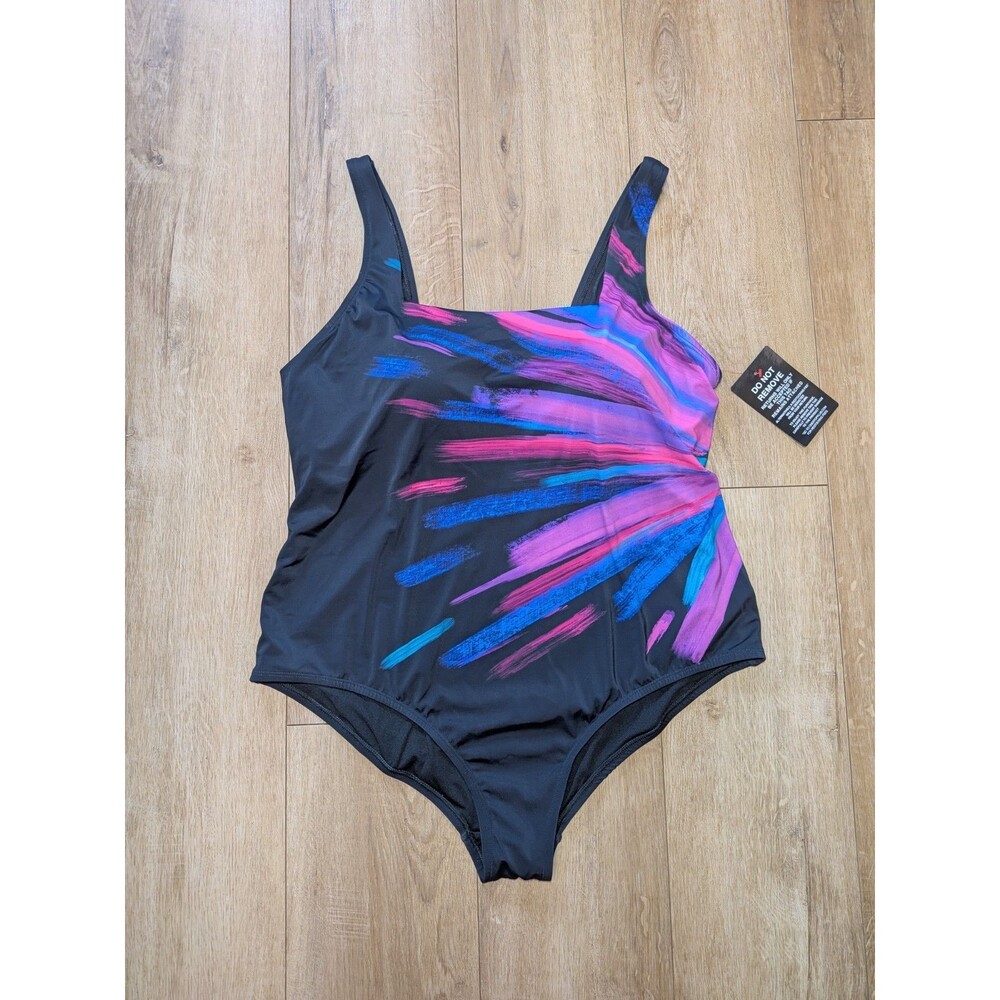 NWT Swimsuits For All - One Piece Square Neck Tummy Control Multi Padded Sz 22